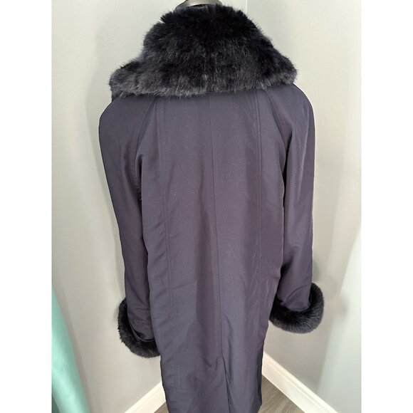 Jacques Vert Purple Plum Long Overcoat Button Up Faux Fur Trim Women’s - Picture 6 of 11